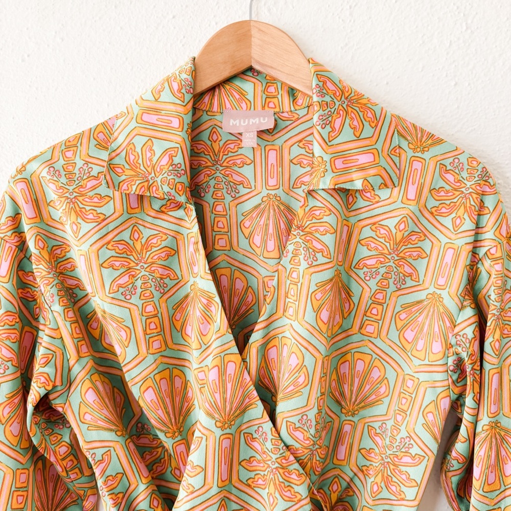 Show Me Your MuMu Womens Pink & Green Clara Silky Mini Dress - Picture 5 of 10